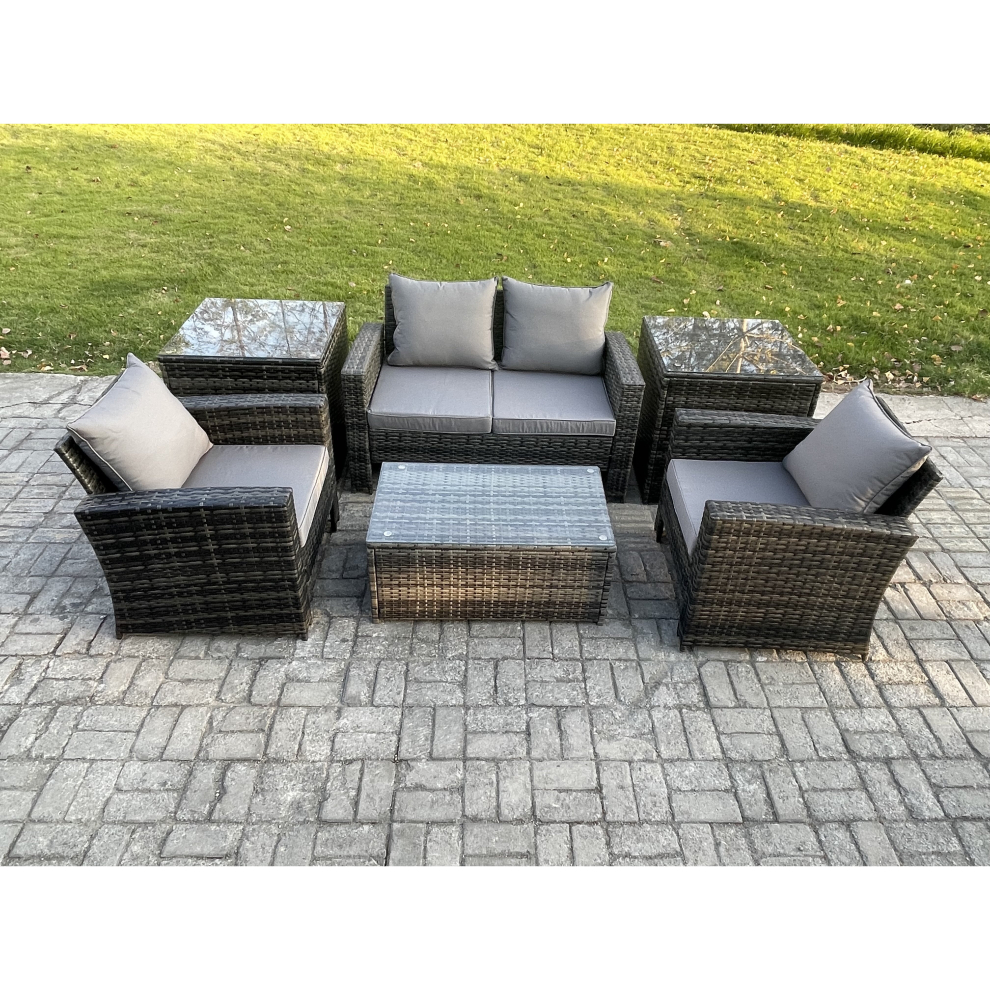 Fimous Outdoor Lounge Sofa Set Pe Rattan Garden Furniture Set With Coffee Table Double Seat Sofa