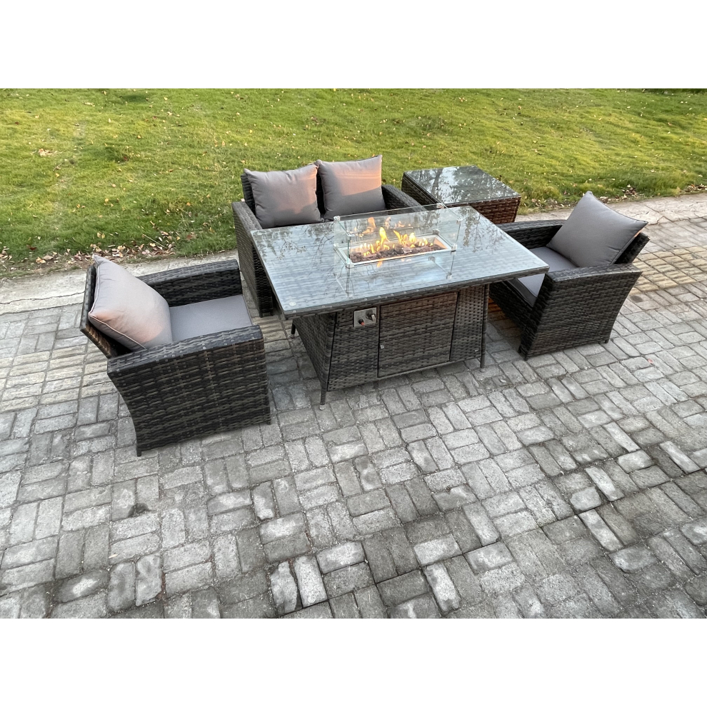 Fimous 4 SeaterÂ Outdoor Rattan Sofa Set Garden Furniture Gas Firepit Dining Table Heater with Side Table