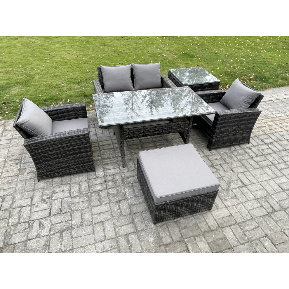 Fimous PE Wicker Outdoor Garden Furniture Set Patio Furniture Rattan Rectangular Dining Table Lounge Sofa