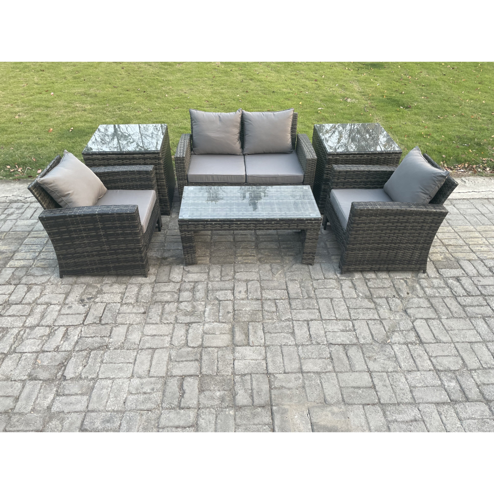 Fimous 4 Seater Outdoor Rattan Garden Furniture Set Patio Lounge Sofa Set with Coffee Table 2 Side Tables