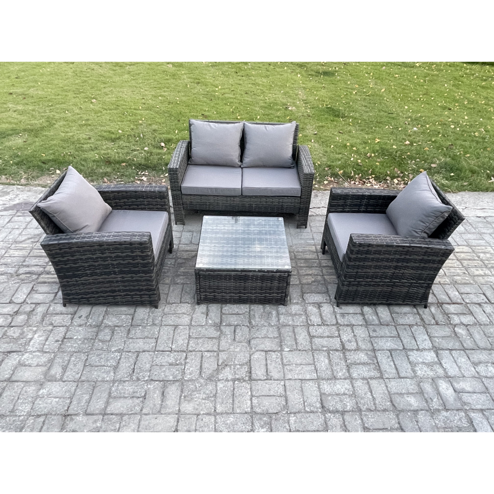 Fimous 4 PCS Outdoor Lounge Sofa Set Wicker PE Rattan Garden Furniture Set with Armchair