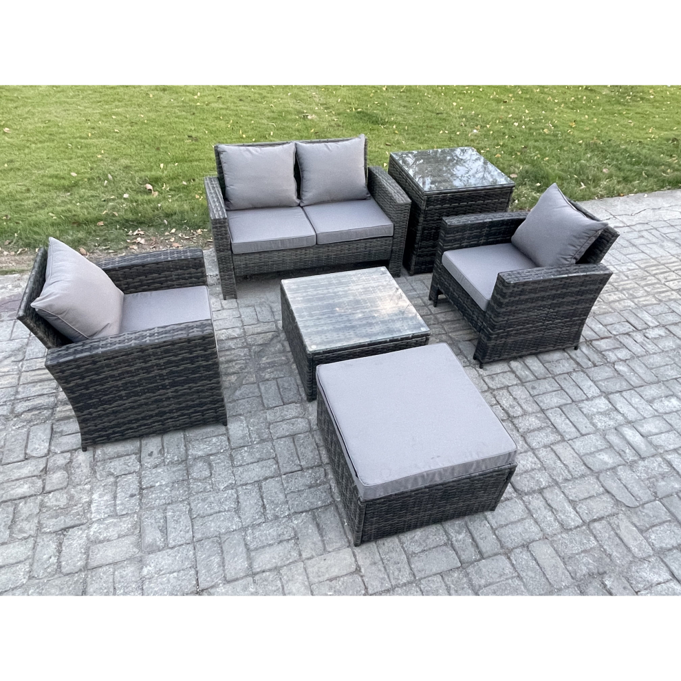 Fimous 6 Pcs Outdoor Lounge Sofa Set Wicker Pe Rattan Garden Furniture Set With Armchair Squar Coffee Table