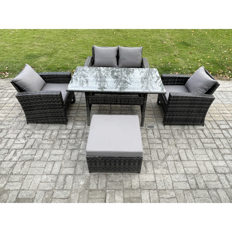 Fimous Wicker Outdoor Garden Furniture Set Patio Furniture Rattan Rectangular Dining Table Lounge Sofa Set