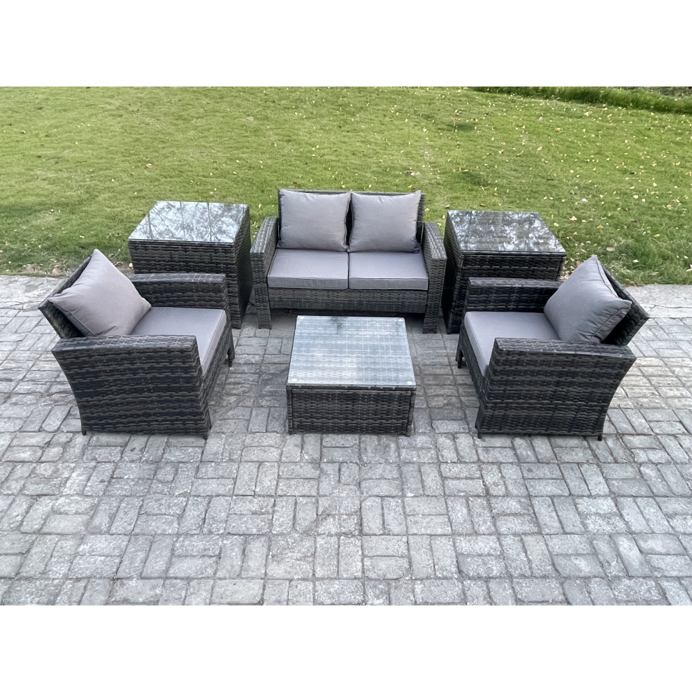 Fimous Outdoor Lounge Sofa Set Wicker Rattan Garden Furniture Set with Armchair Squar Coffee Table