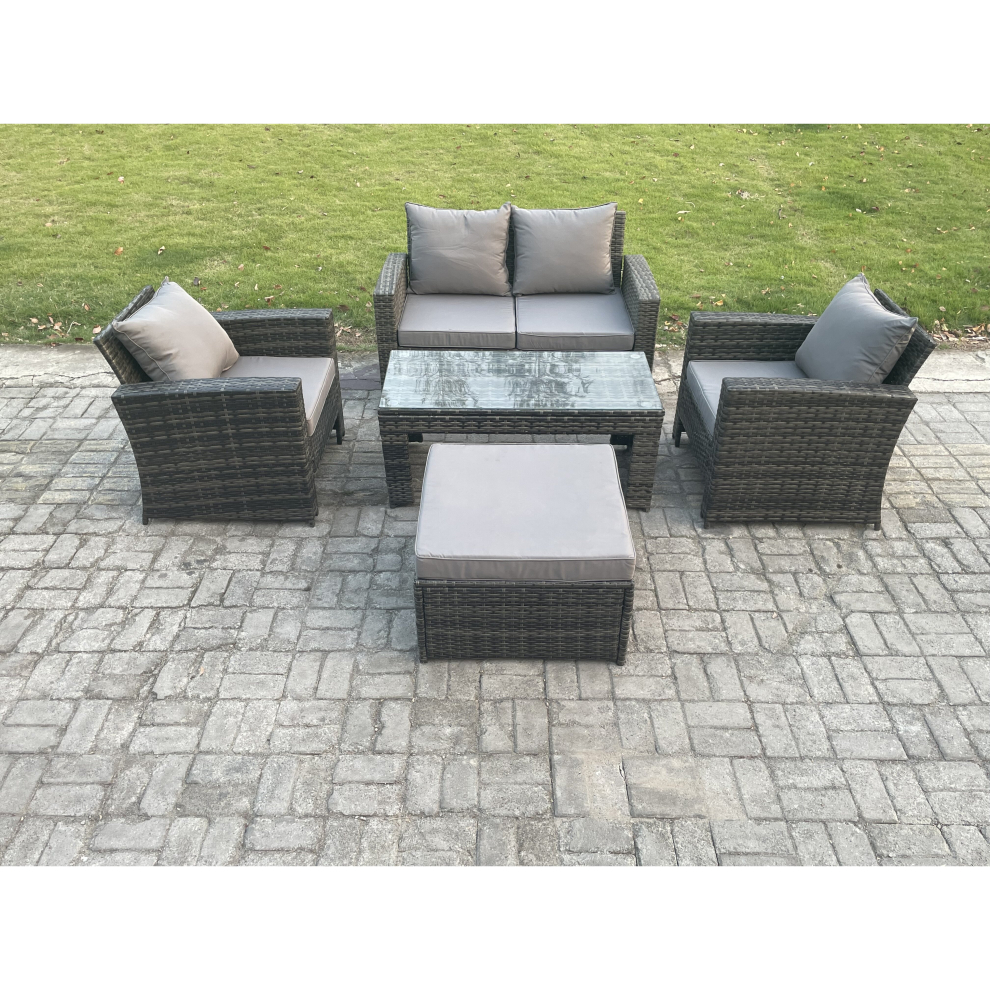 Fimous Outdoor Rattan Garden Furniture Set 5 Seater Patio Lounge Sofa Set with Coffee Table Big Footstool