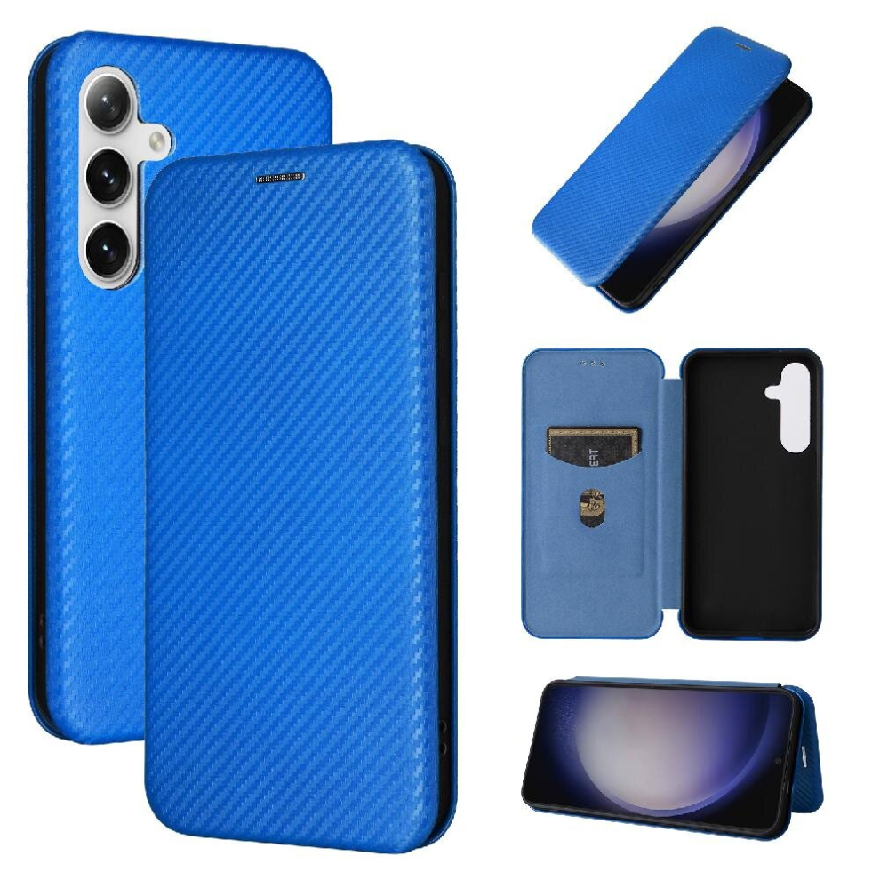 (Blue) Case For Samsung Galaxy S24 Ultra Magnetic Carbon Fiber Leather Folio Flip Case Full Protection Card Insertion With Card Holder Kickstand Blue 624322500286