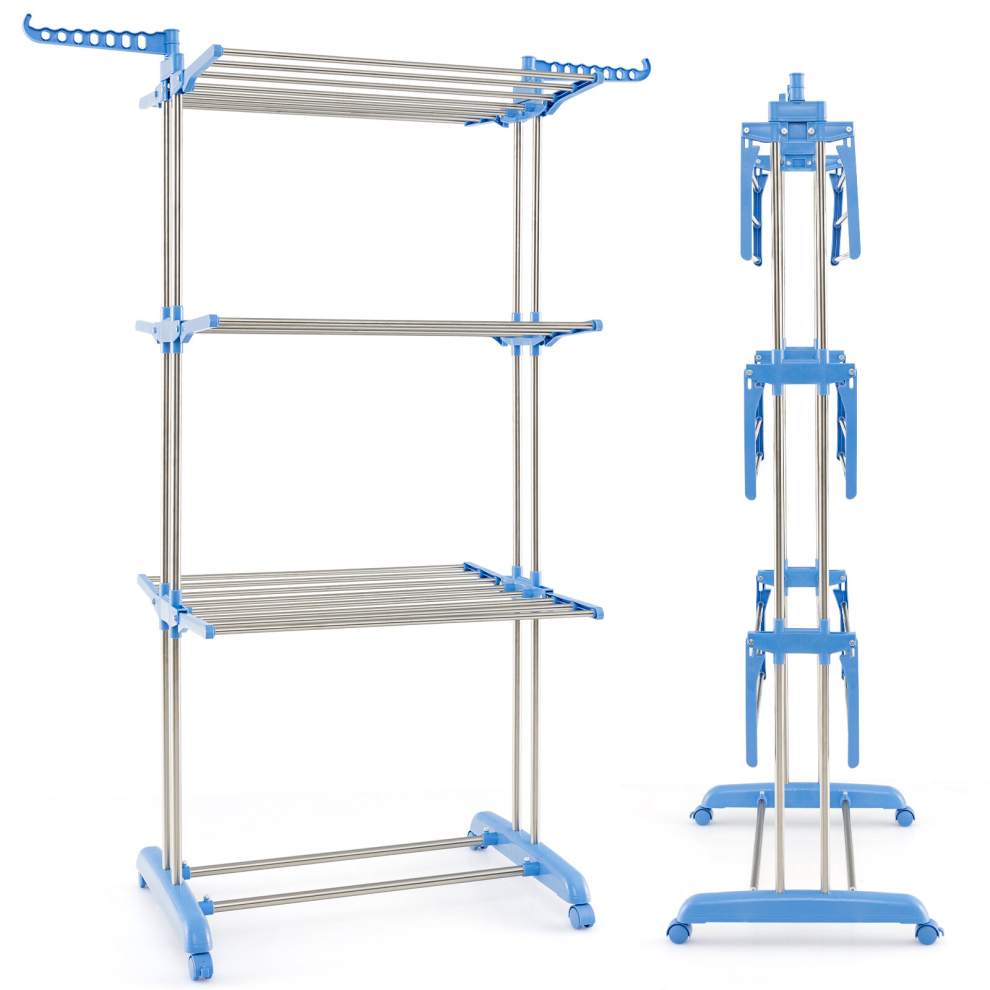 Casart 4-Tier Foldable Clothes Drying Rack Clothes Airer W/ Lockable Wheels