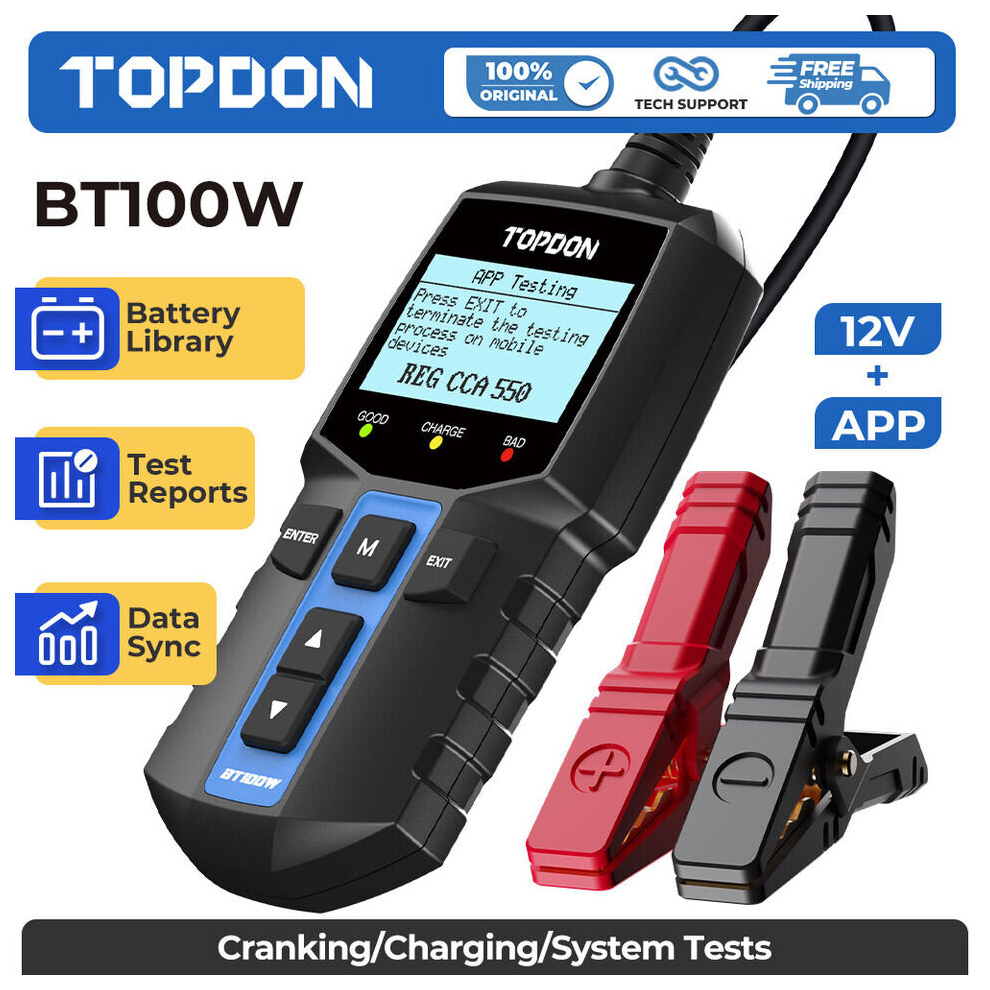 TOPDON BT100W 12V Car Battery Tester Bluetooth Wireless Charging