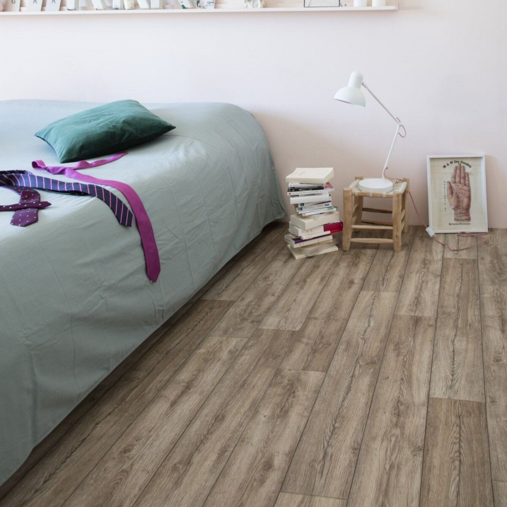 Mega Flooring Uk Brown (4M(13'1") X 4M(13'1")-16Mâ², Uranus Narrow Plank) Wood Effect Non Slip Lino Vinyl Flooring For Livingroom Diningroom And Kitchen