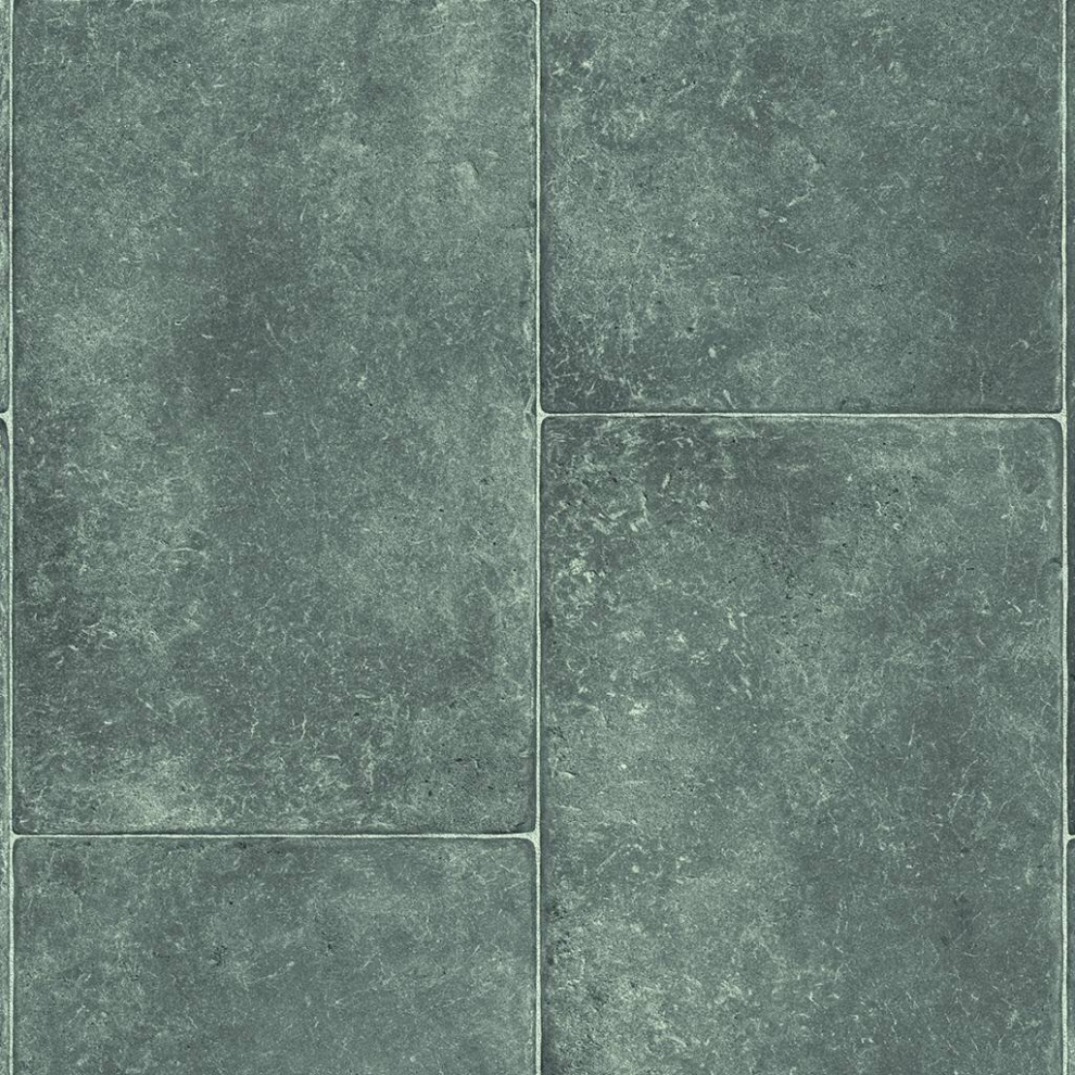 Mega Flooring Uk Black (3M(9'9") X 4M(13'1")-12Mâ², Slate Chequers) Tile Stone Effect Lino Vinyl Flooring For Livingroom Kitchen Sheet Vinyl