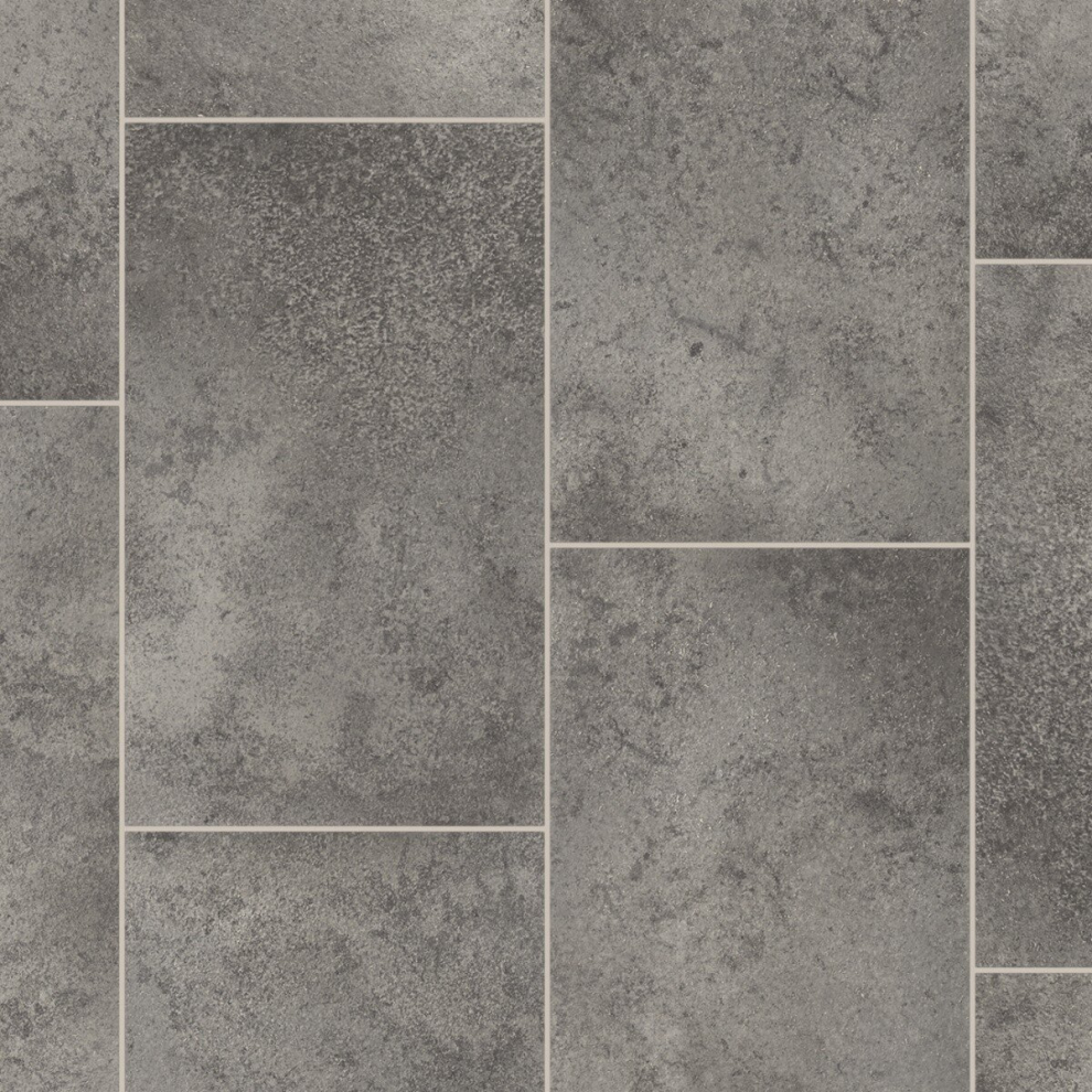 (2M(6'6") X 4M(13'1")-8Mâ², Earth Grey Black Tile) Tile Effect Anti Slip Lino Vinyl Flooring For Livingroom, Kitchen Sheet Vinyl 9506753714368