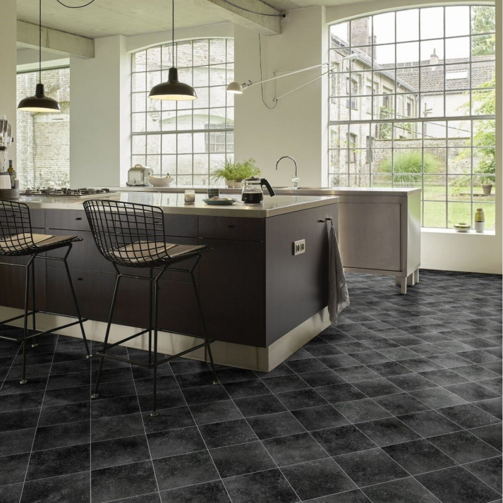 (9M(29'5") X 2M(6'6")-18Mâ², Dark Black Blocks) Tile Stone Effect Vinyl Flooring For Home Kitchen Bedroom Thick Vinyl Sheet 9506521583738