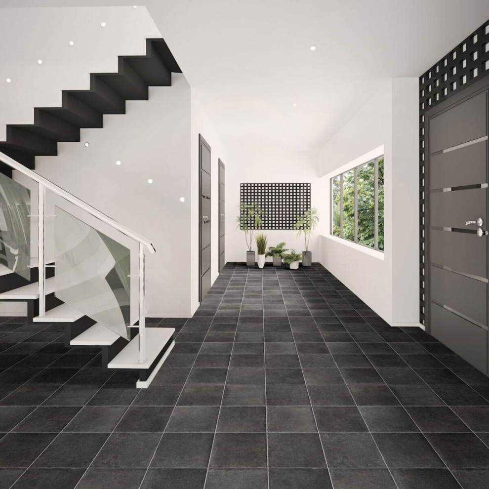 (6M(19'8") X 3M(9'9")-18Mâ², Mars Black Blocks) Tile Effect Non Slip Blocks Pattern Lino Vinyl Flooring For Home Kitchen Bedroom 9506472892989