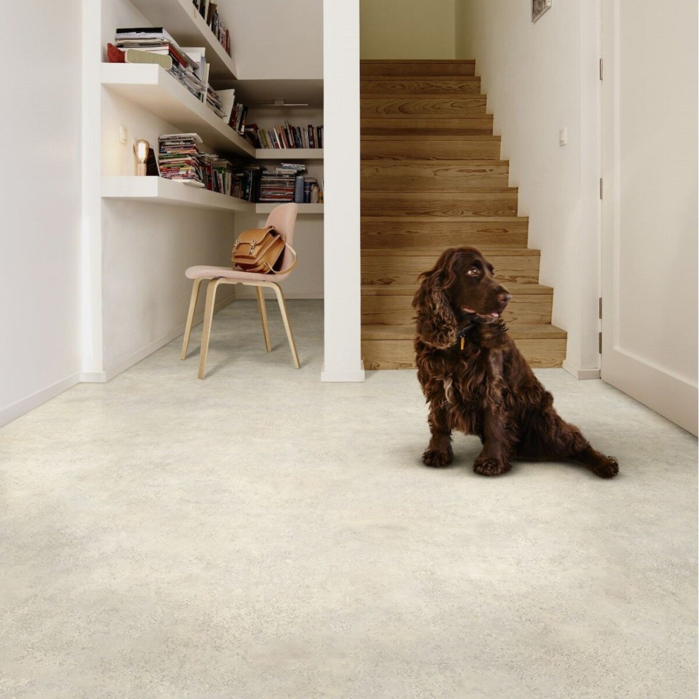 (5M(16'4") X 2M(6'6")-10Mâ², Earth White Concrete) Concrete Effect Non Slip Cushion Backed Vinyl Flooring For Livingroom Kitchen 9508134256740