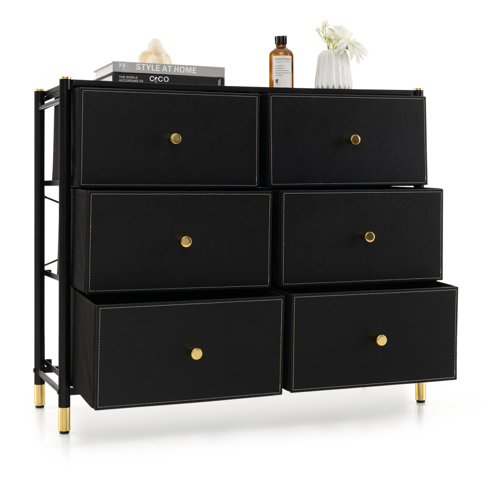 6 Drawers Dresser Tower Fabric Chest of Drawer Metal Frame