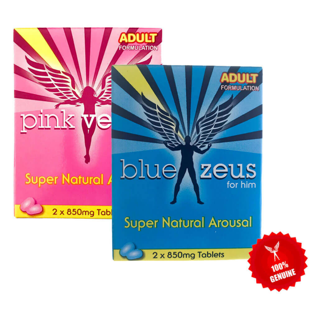 2 x 2 Tablets Blue Zeus & Pink Venus Sex Libido Pills For Him & Her