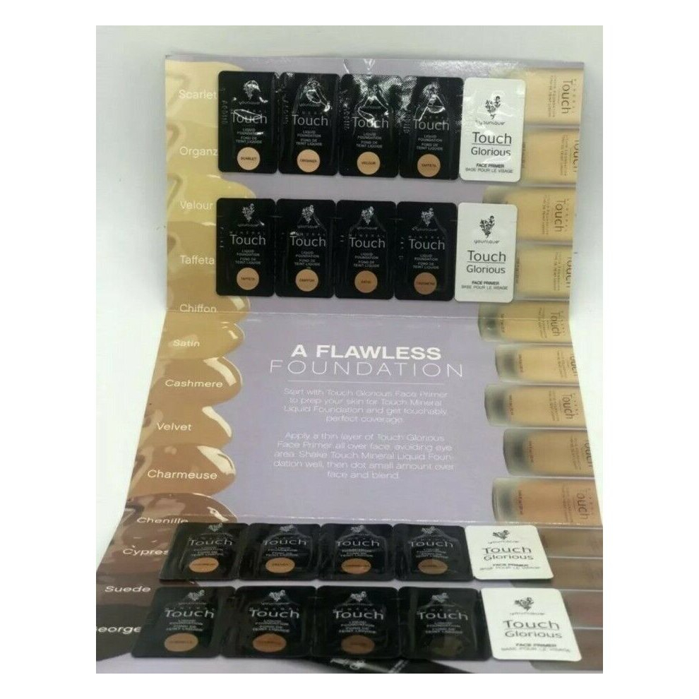 Younique Touch Mineral Liquid Foundation, 16 Samples  & 4 Primers New