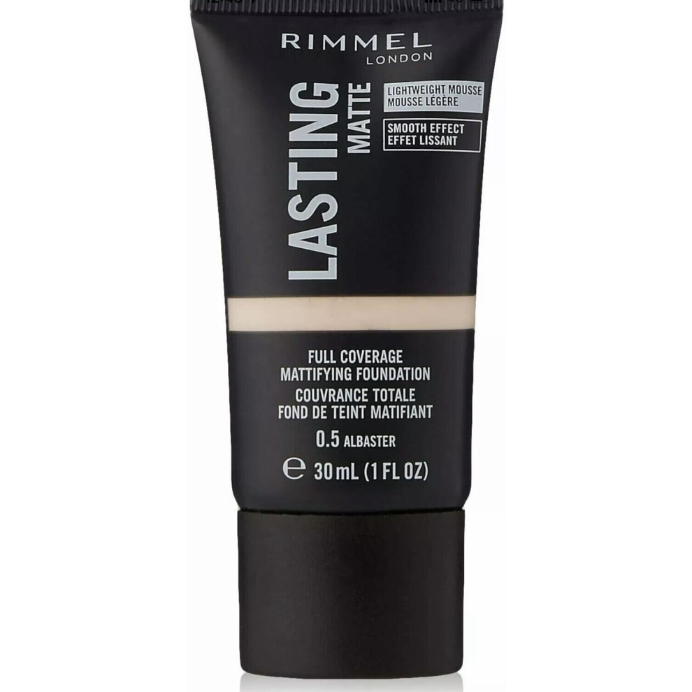 Rimmel London Lasting Matte Foundation | Albaster 0.5 | 30ml | Full Coverage