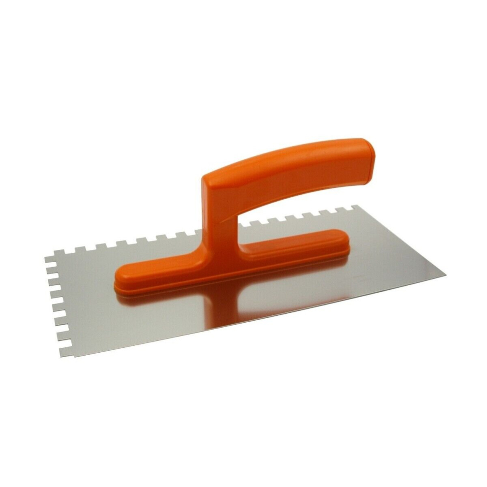 Stainless Steel Notched Trowel 130Mm X 270Mm / 8Mm With Plastic Handle 5056517967195