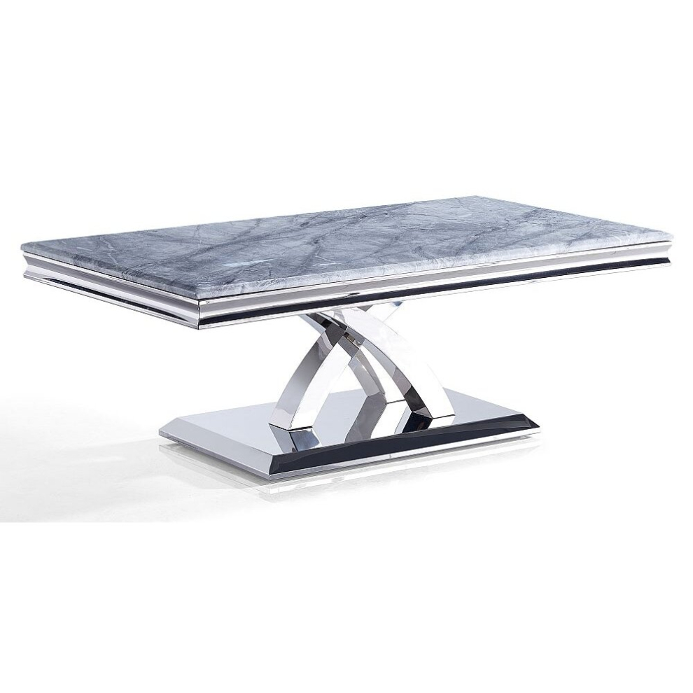 Grey Marble and Chrome Coffee Table for Living Room