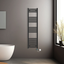 (Black, 1600x400mm) Prefilled Electric Heated Towel Rail Radiator Curved Thermo Smart WiFi