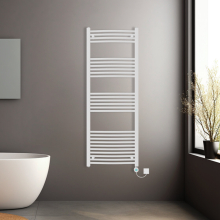 (White, 1600x600mm) Prefilled Electric Heated Towel Rail Radiator Curved Thermo Smart WiFi