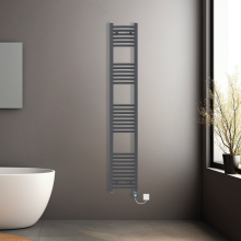(Anthracite, 1800x300mm) Prefilled Electric Heated Towel Rail Radiator Curved Thermo Smart WiFi