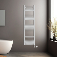 (Chrome, 1800x500mm) Prefilled Electric Heated Towel Rail Radiator Curved Thermo Smart WiFi