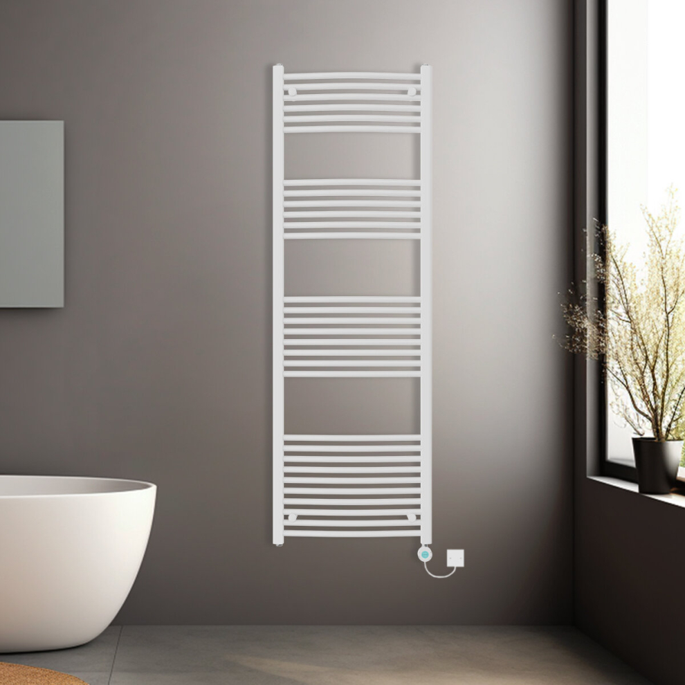 (White, 1800x600mm) Prefilled Electric Heated Towel Rail Radiator Curved Thermo Smart WiFi