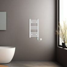 (White, 600x300mm) Prefilled Electric Heated Towel Rail Radiator Curved Thermo Smart WiFi