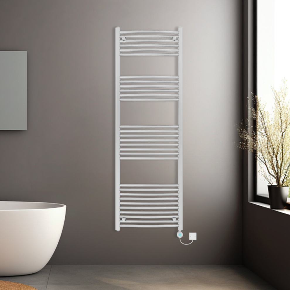 (Chrome, 1800x600mm) Prefilled Electric Heated Towel Rail Radiator Curved Thermo Smart WiFi