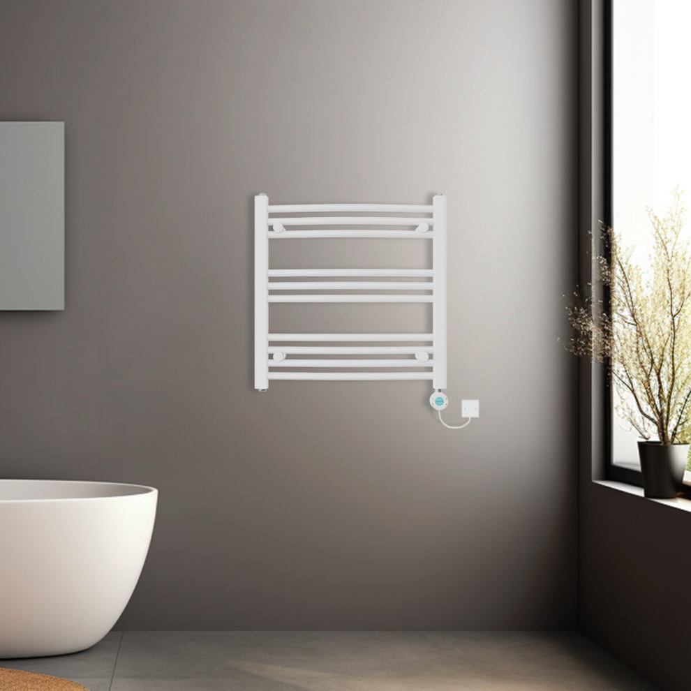 (White, 600x600mm) Prefilled Electric Heated Towel Rail Radiator Curved Thermo Smart WiFi