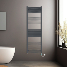 (Anthracite, 1800x600mm) Prefilled Electric Heated Towel Rail Radiator Curved Thermo Smart WiFi