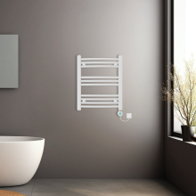 (White, 600x500mm) Prefilled Electric Heated Towel Rail Radiator Curved Thermo Smart WiFi