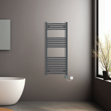 (Anthracite, 1200x500mm) Prefilled Electric Heated Towel Rail Radiator Curved Thermo Smart WiFi