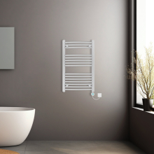 (Chrome, 800x500mm) Prefilled Electric Heated Towel Rail Radiator Curved Thermo Smart WiFi