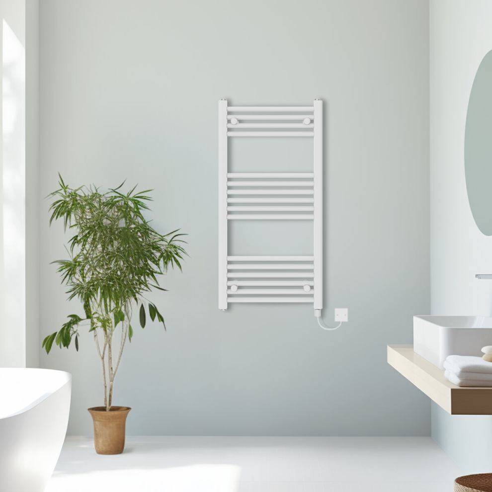 (White, 1000X500mm) Prefilled Electric Straight Heated Towel Rail Radiator Ladder Warmer 5063123208727