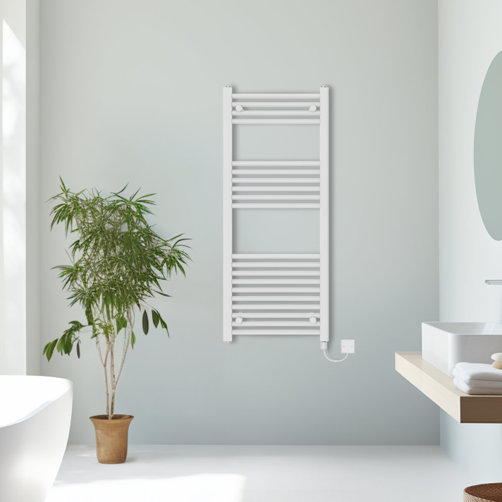 Nrg (, 1200X500mm) Prefilled Electric Straight Heated Towel Rail Radiator Ladder Warmer White