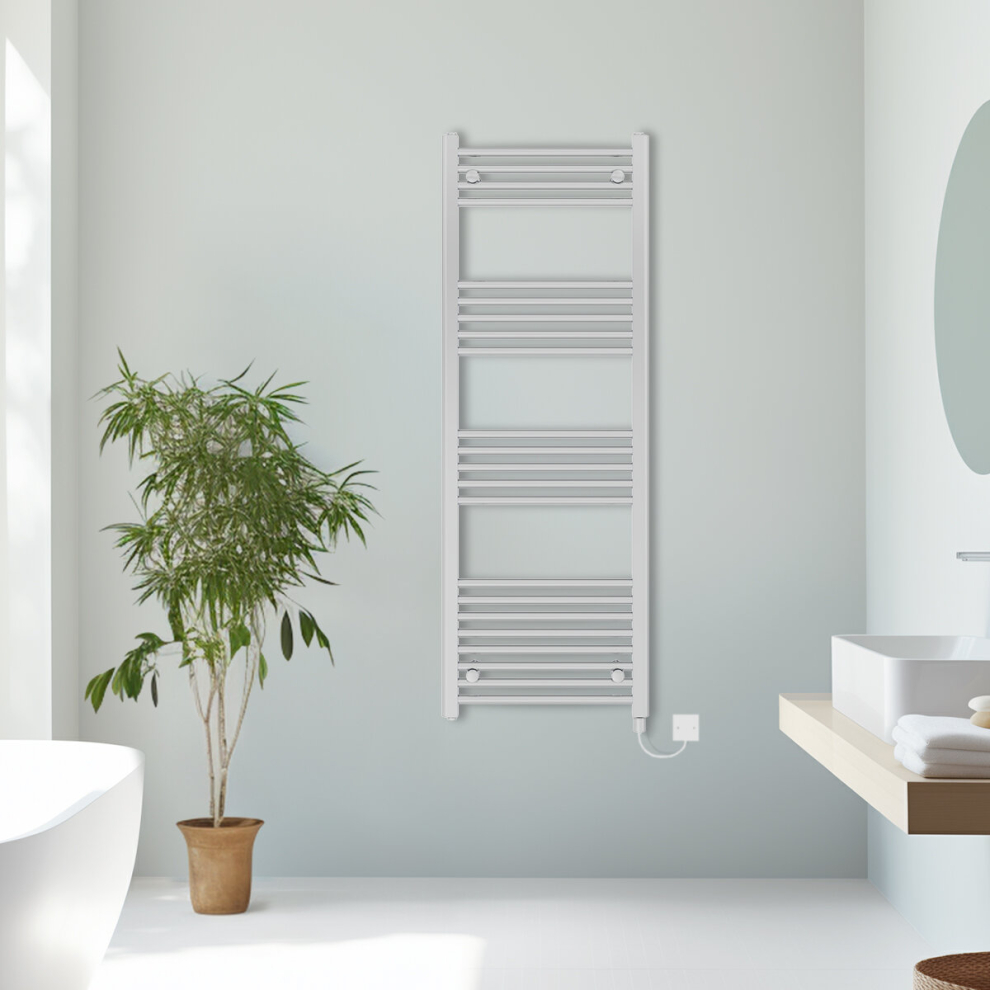 (Chrome, 1400x500mm) Prefilled Electric Straight Heated Towel Rail Radiator Ladder Warmer