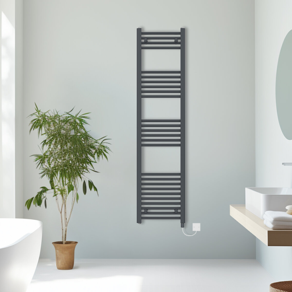 Nrg (, 1600X400mm) Prefilled Electric Straight Heated Towel Rail Radiator Ladder Warmer Anthracite