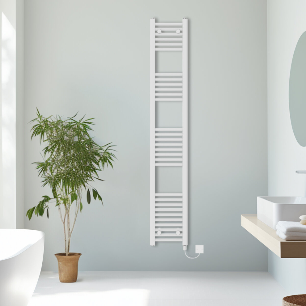 (White, 1800x300mm) Prefilled Electric Straight Heated Towel Rail Radiator Ladder Warmer