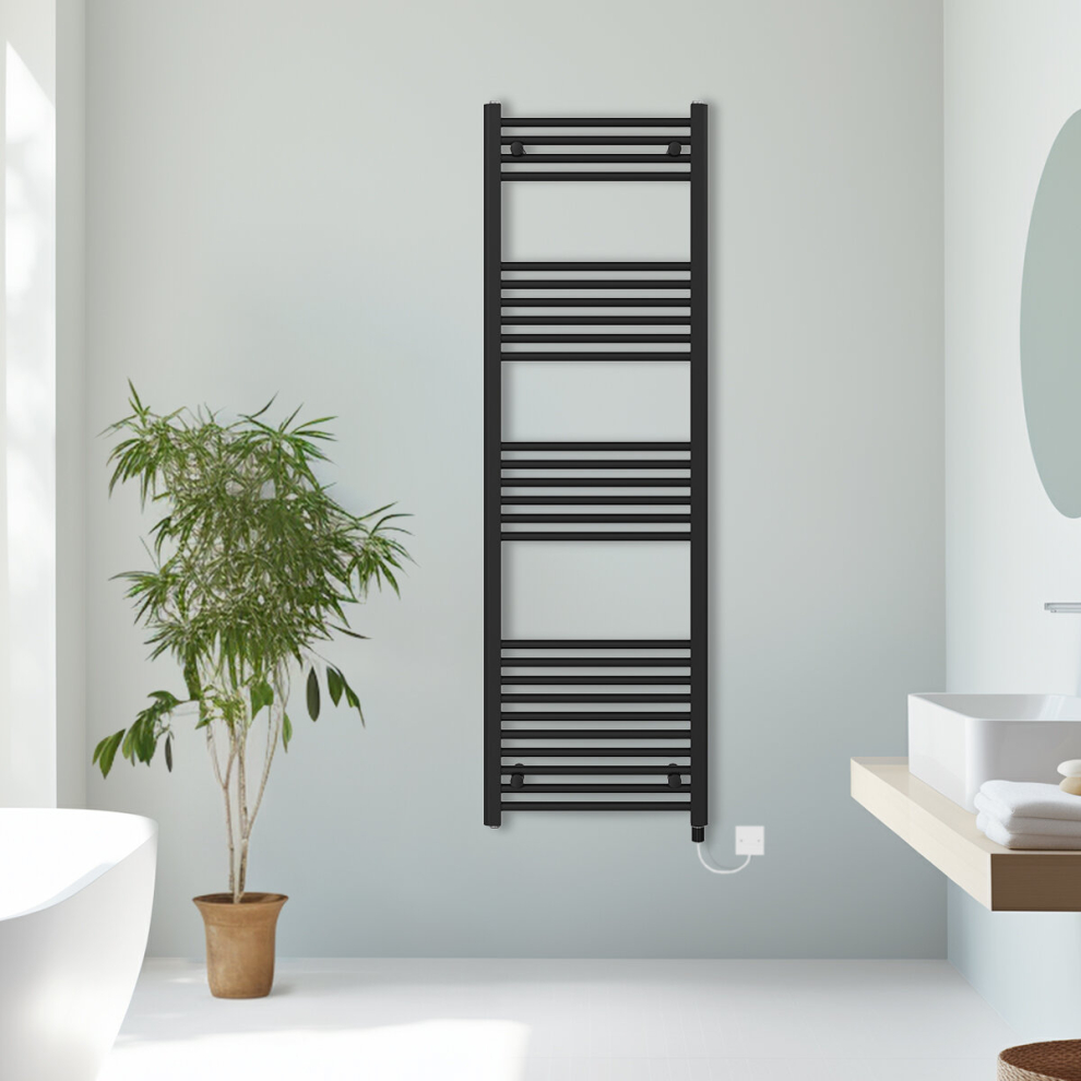 Nrg (, 1600X500mm) Prefilled Electric Straight Heated Towel Rail Radiator Ladder Warmer Black