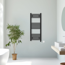 (Black, 1000x400mm) Prefilled Electric Straight Heated Towel Rail Radiator Ladder Warmer
