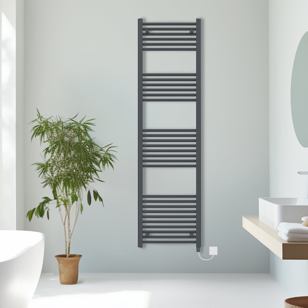 (Anthracite, 1800x500mm) Prefilled Electric Straight Heated Towel Rail Radiator Ladder Warmer