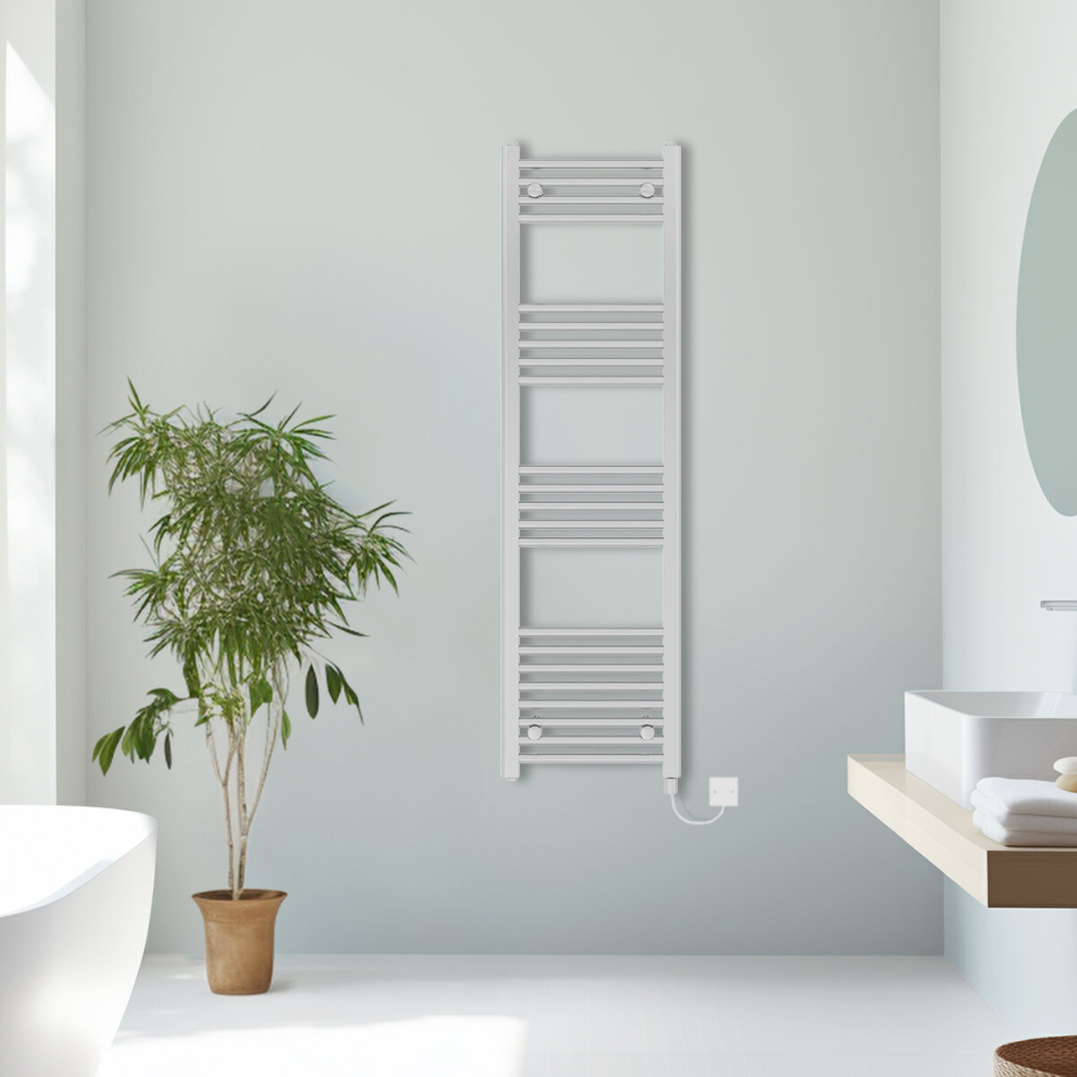 (Chrome, 1400x400mm) Prefilled Electric Straight Heated Towel Rail Radiator Ladder Warmer