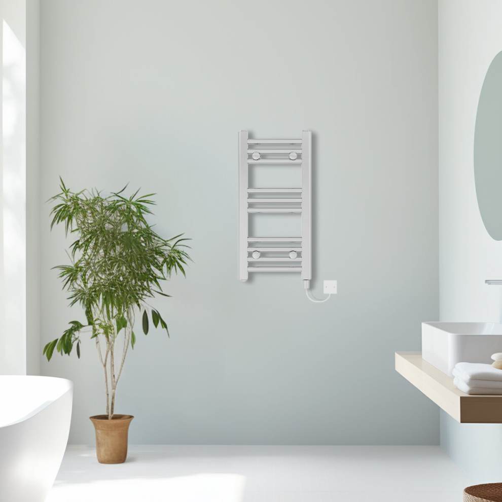 (Chrome, 600X300mm) Prefilled Electric Straight Heated Towel Rail Radiator Ladder Warmer 5063123354806