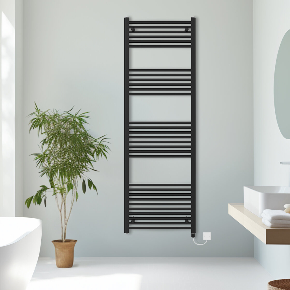 (Black, 1800x600mm) Prefilled Electric Straight Heated Towel Rail Radiator Ladder Warmer