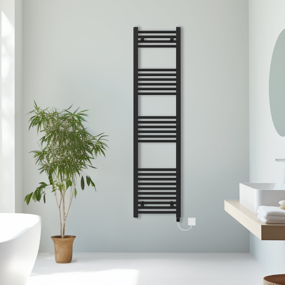 (Black, 1600x400mm) Prefilled Electric Straight Heated Towel Rail Radiator Ladder Warmer