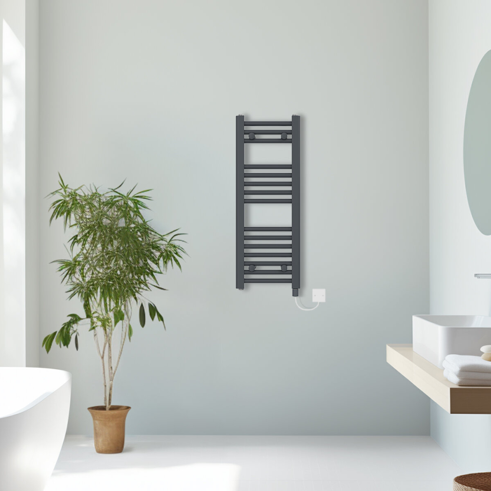 (Anthracite, 800x300mm) Prefilled Electric Straight Heated Towel Rail Radiator Ladder Warmer