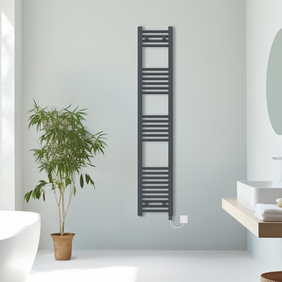 (Anthracite, 1600x300mm) Prefilled Electric Straight Heated Towel Rail Radiator Ladder Warmer